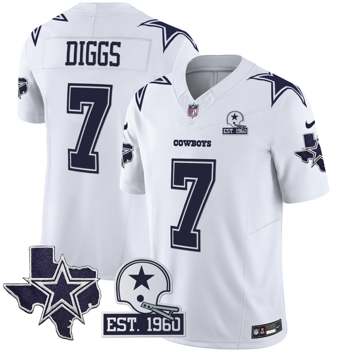 Men's Cowboys Throwback Texas Patch Vapor Limited Jersey - All Stitched - White - Trevon Diggs — view 1