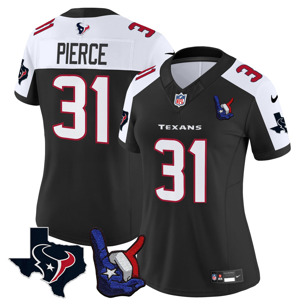 Women's Houston Texans Hand Sign Throwing Up The H Vapor Jersey - All Stitched - Black Alternate - Dameon Pierce — view 1