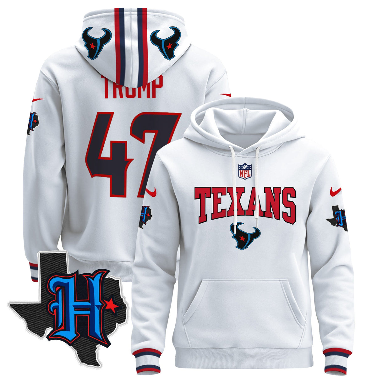 Men's Houston Texans 2024 Pullover Hoodie V3 - All Stitched - White - Donald Trump — view 1