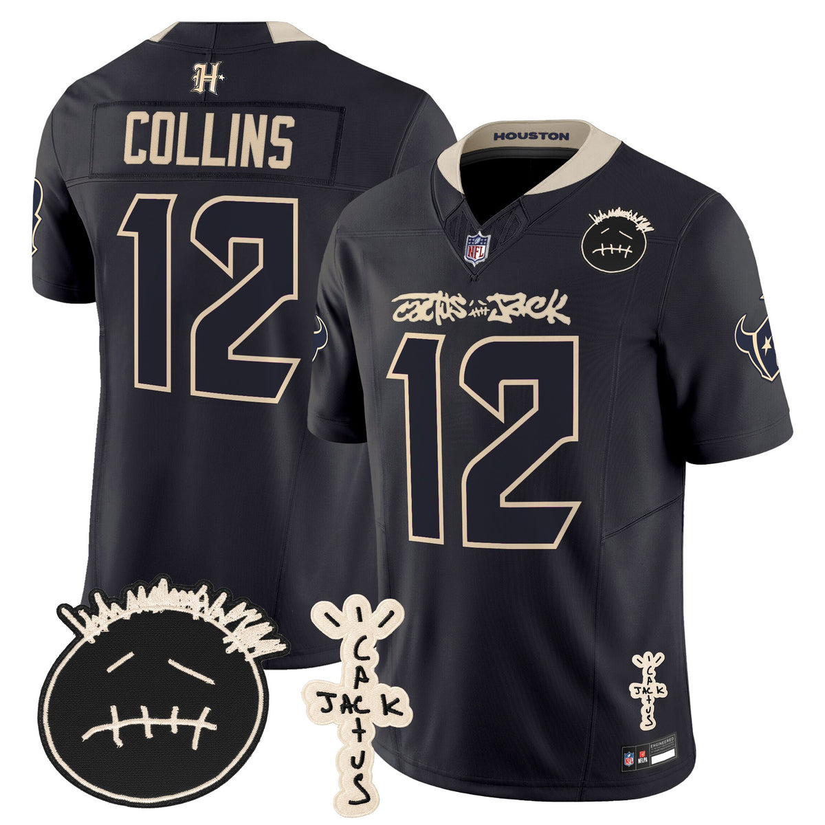 Men's Houston Texans x Cactus Jack Vapor Limited Jersey V2 - All Stitched - Navy - Nico Collins — view 1