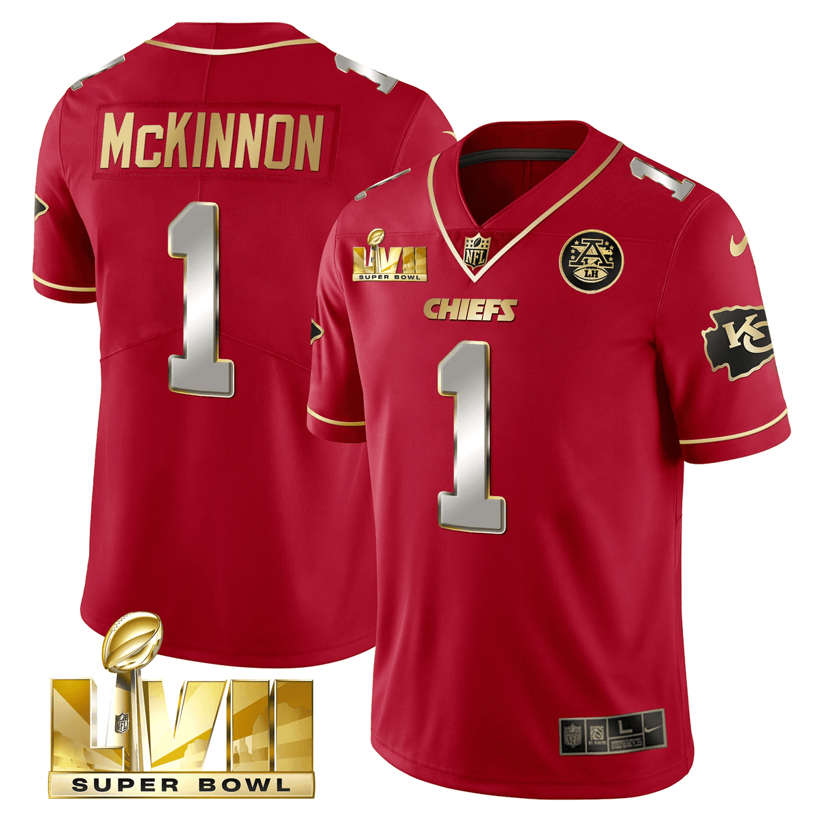 Men's Chiefs Super Bowl LVII Gold Vapor Limited Jersey - All Stitched - Red Special - Jerick McKinnon ~8962883 — view 1