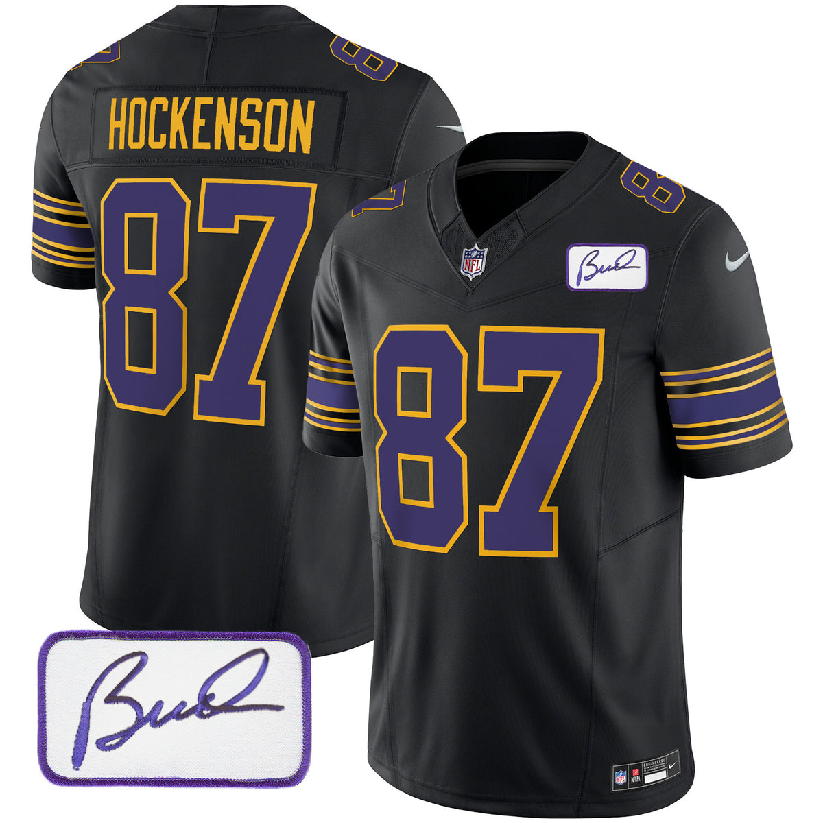 Men's Vikings Bud Grant Patch Classic Limited Jersey - All Stitched - Black - T.J. Hockenson — view 1