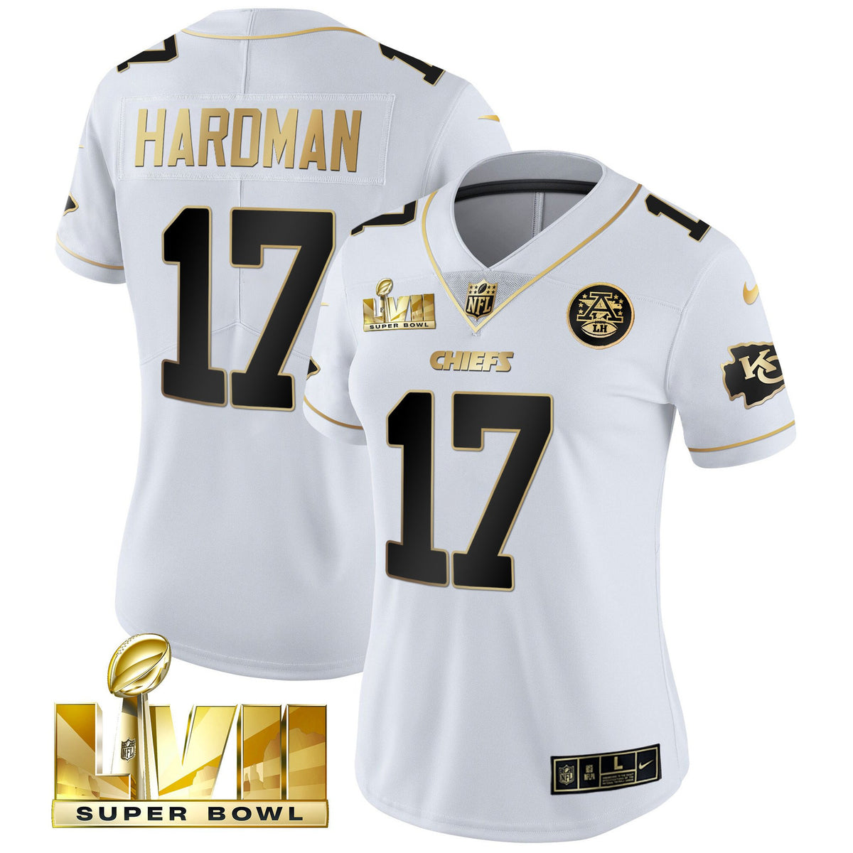 Women's Chiefs Super Bowl Vapor Gold Jersey - All Stitched - White Gold - Mecole Hardman — view 1
