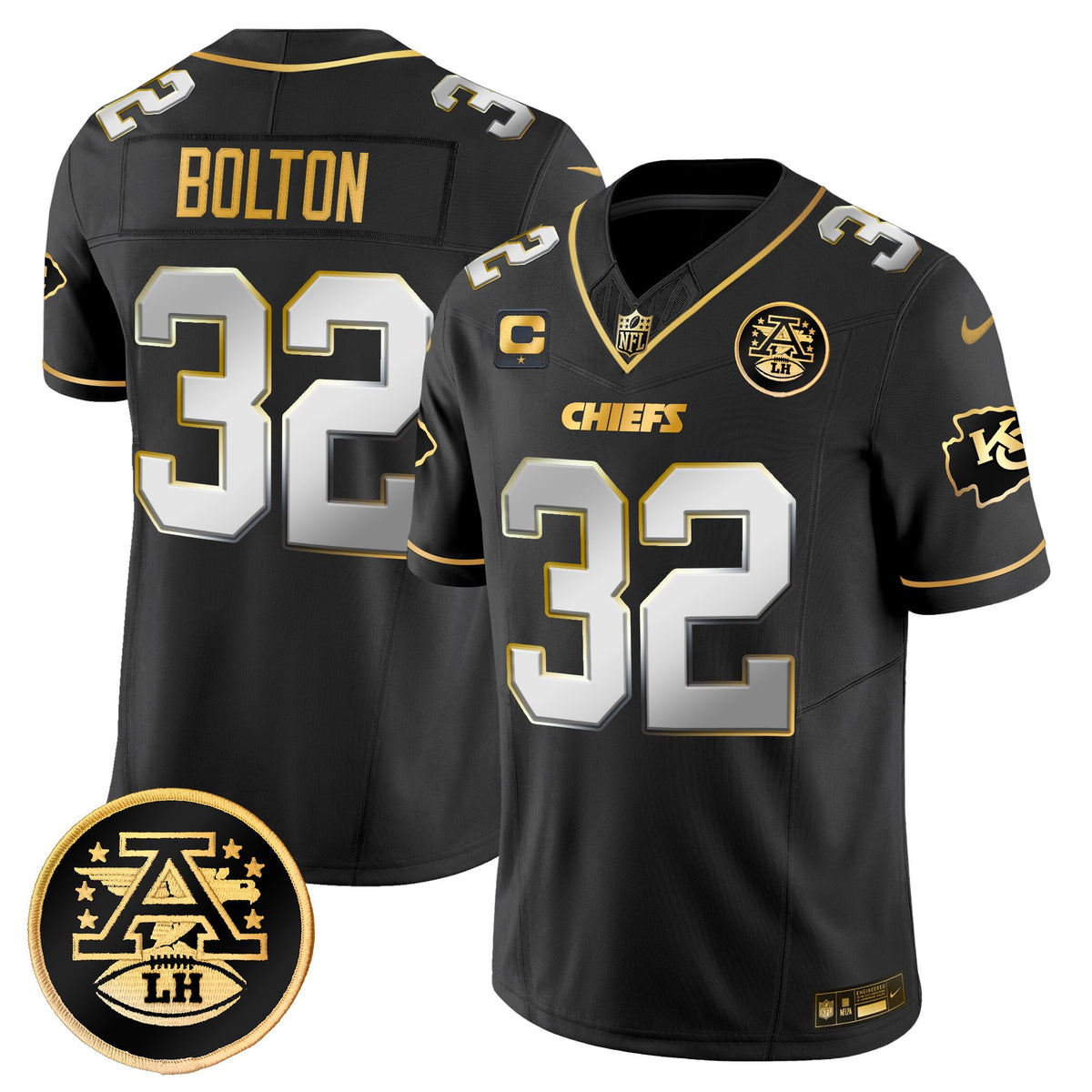 Men's Kansas City Chiefs 2025 Gold Vapor Limited Jersey - All Stitched - Black Limited - Nick Bolton — view 1