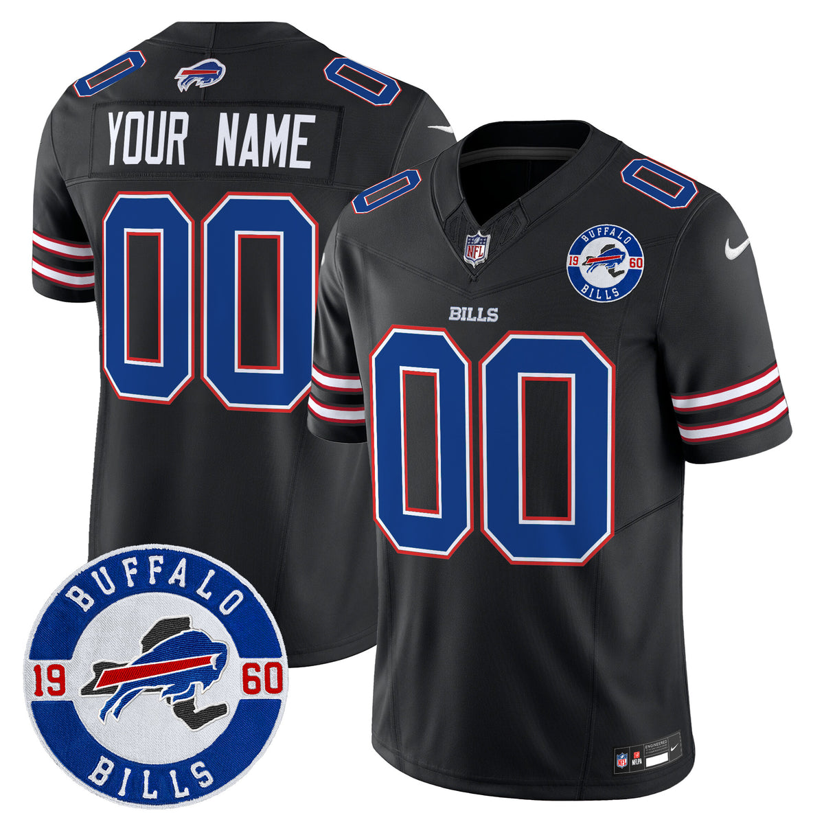 Buffalo Bills 2024 Vapor Limited Custom Jersey - Est. 1960 Patch - All Stitched - Black — view 1