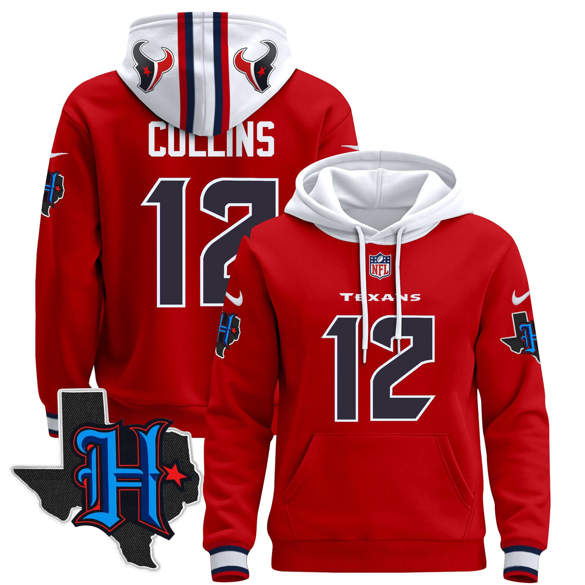 Men's Houston Texans 2024 Pullover Hoodie - All Stitched - Red - Nico Collins — view 1