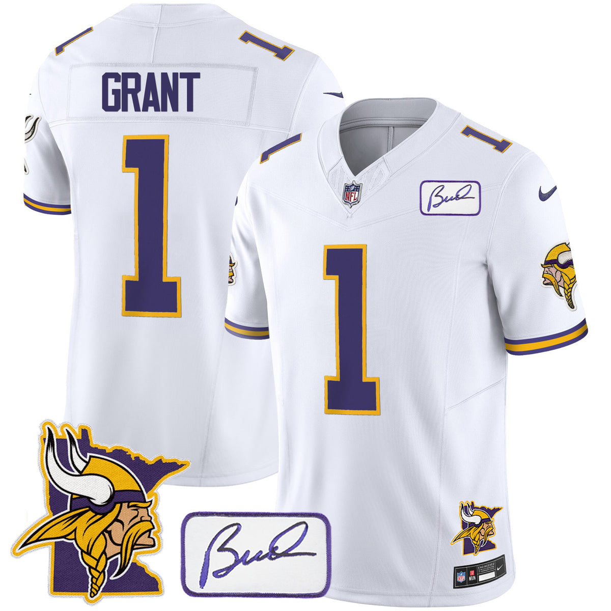 Men's Vikings Bud Grant & Minnesota Patch Classic Limited Jersey - All Stitched - White - Bud Grant — view 1
