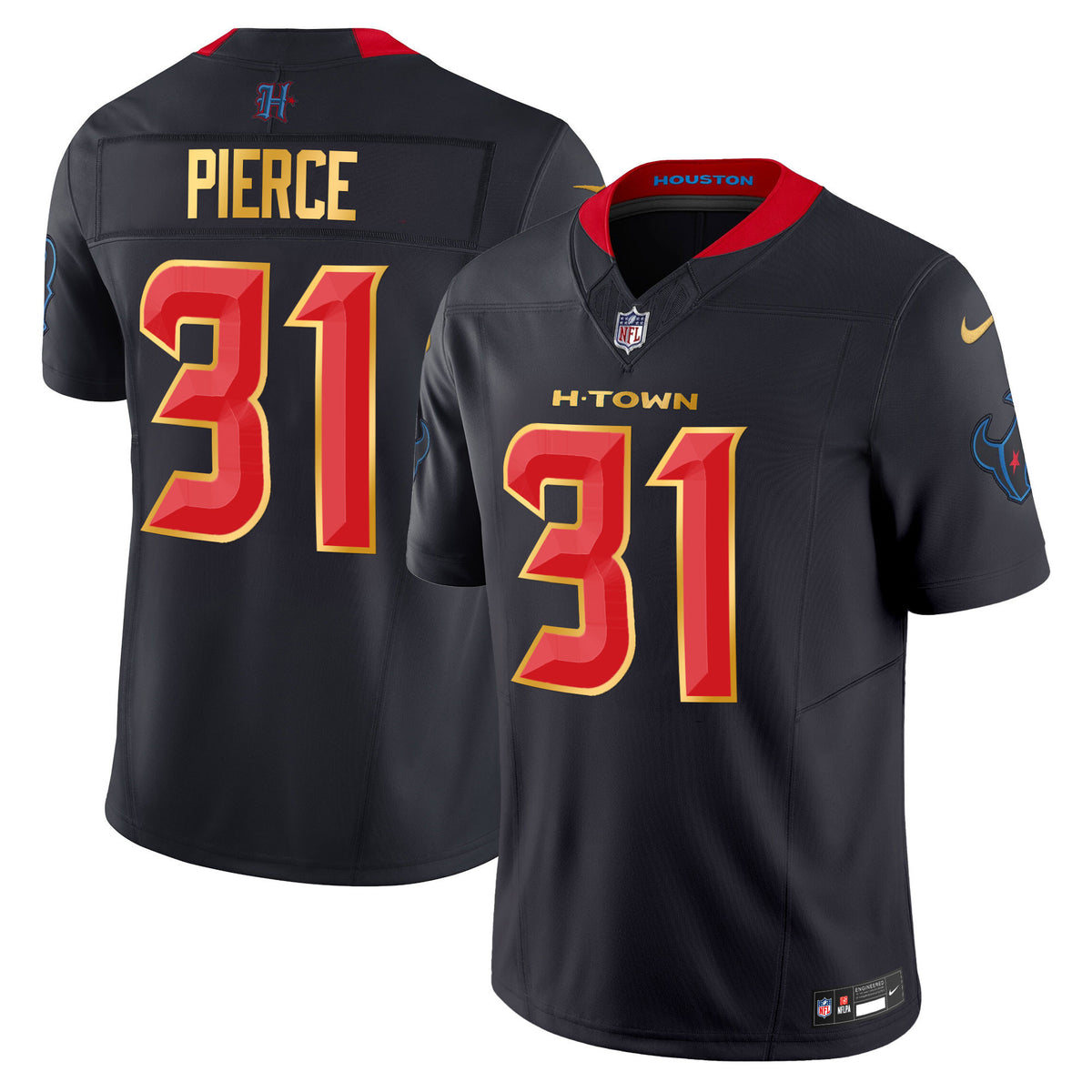 Men's Houston Texans 2024 Gold Trim Vapor Limited Jersey - All Stitched - Navy Limited - Dameon Pierce — view 1