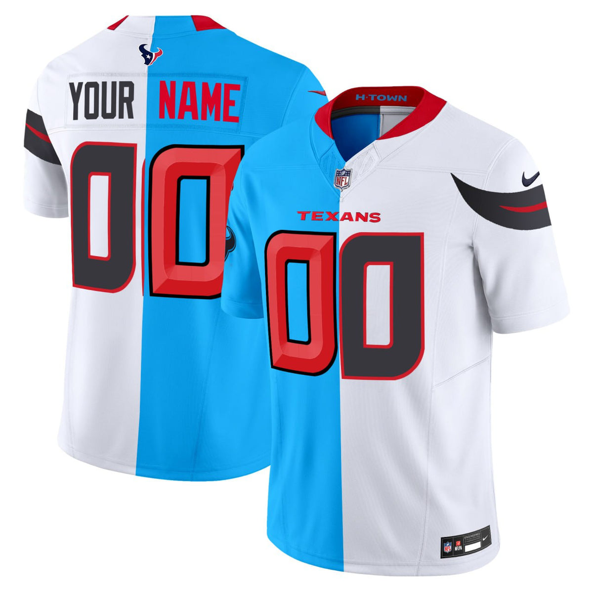 Houston Texans Split Steel Blue And White Custom Jersey - All Stitched - Split — view 1