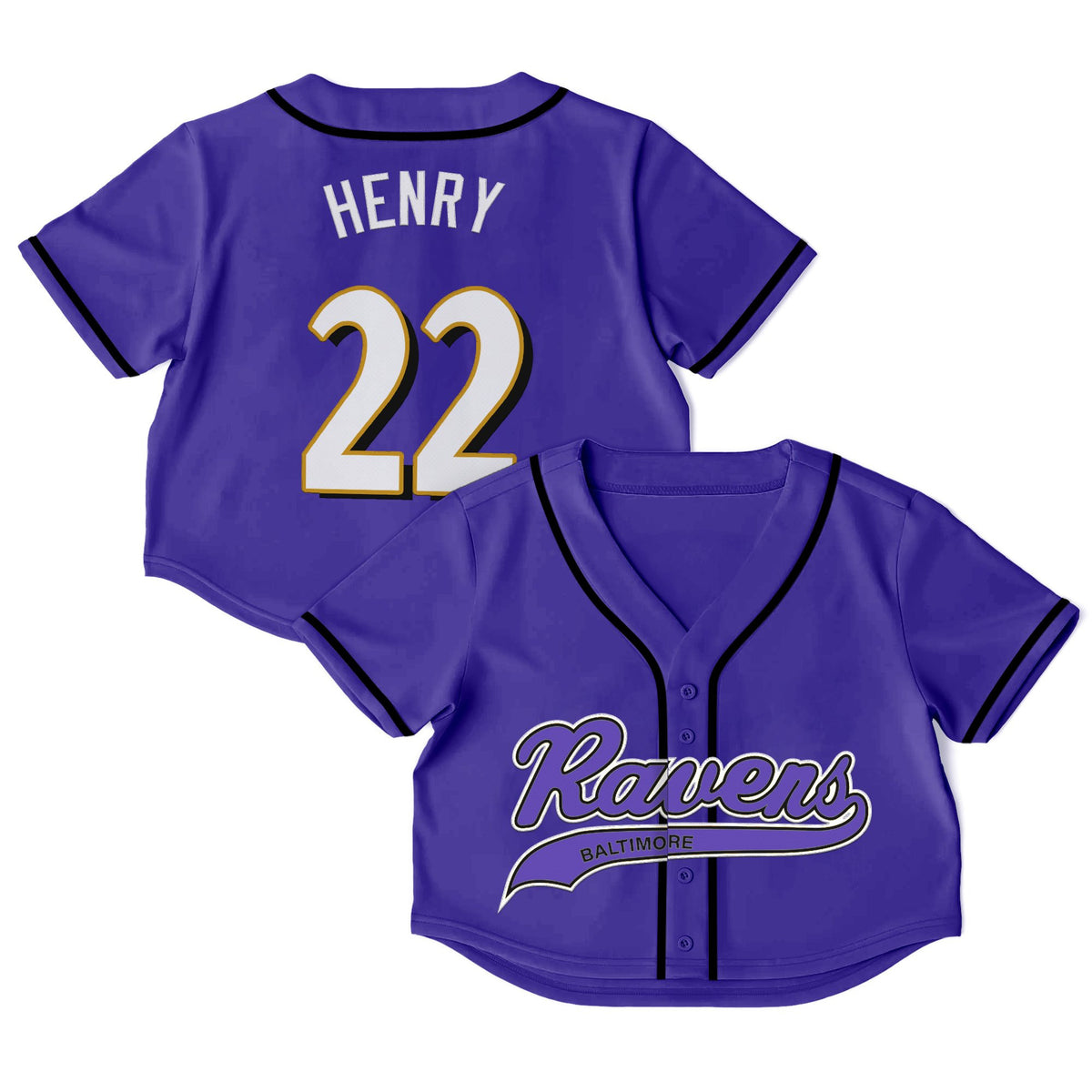 Baltimore Ravens Crop Top Baseball Jersey - All Stitched - Derrick Henry — view 1