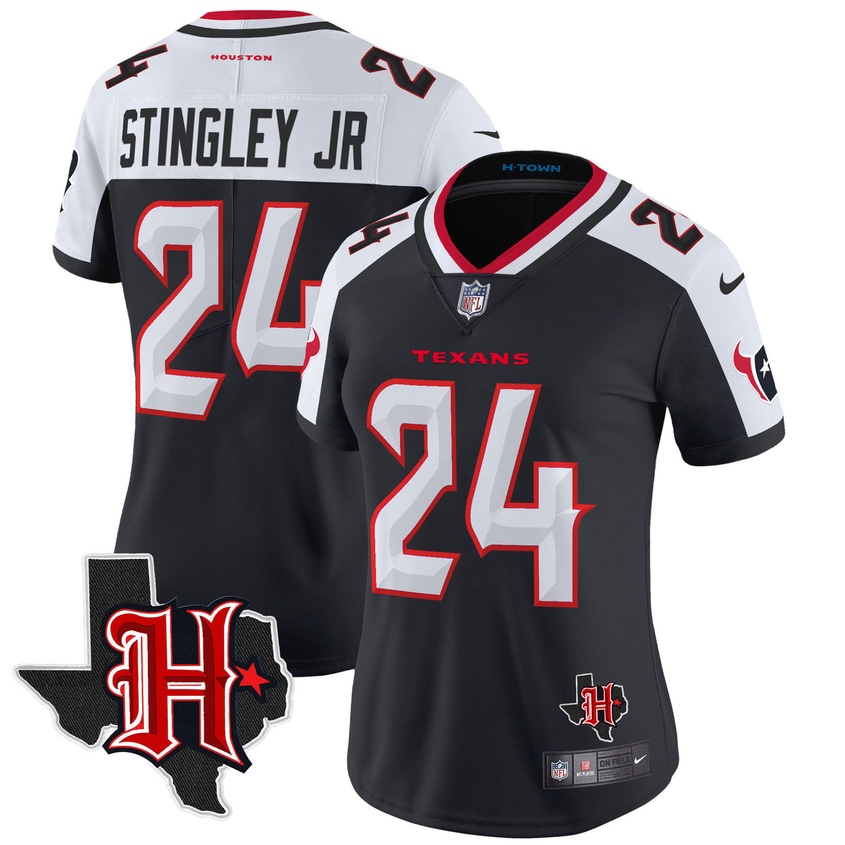 Women's Houston Texans 2024 Texas Patch Vapor Limited Jersey V5 - All Stitched - Navy Alternate - Derek Stingley Jr — view 1
