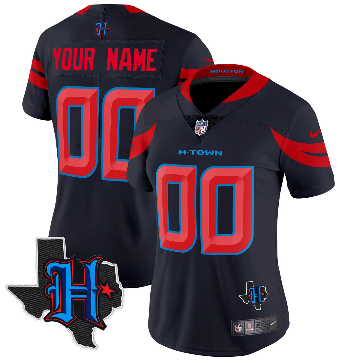 Houston Texans 2024 Texas Patch Vapor Limited Custom Jersey V3 - All Stitched - Navy Limited — view 1