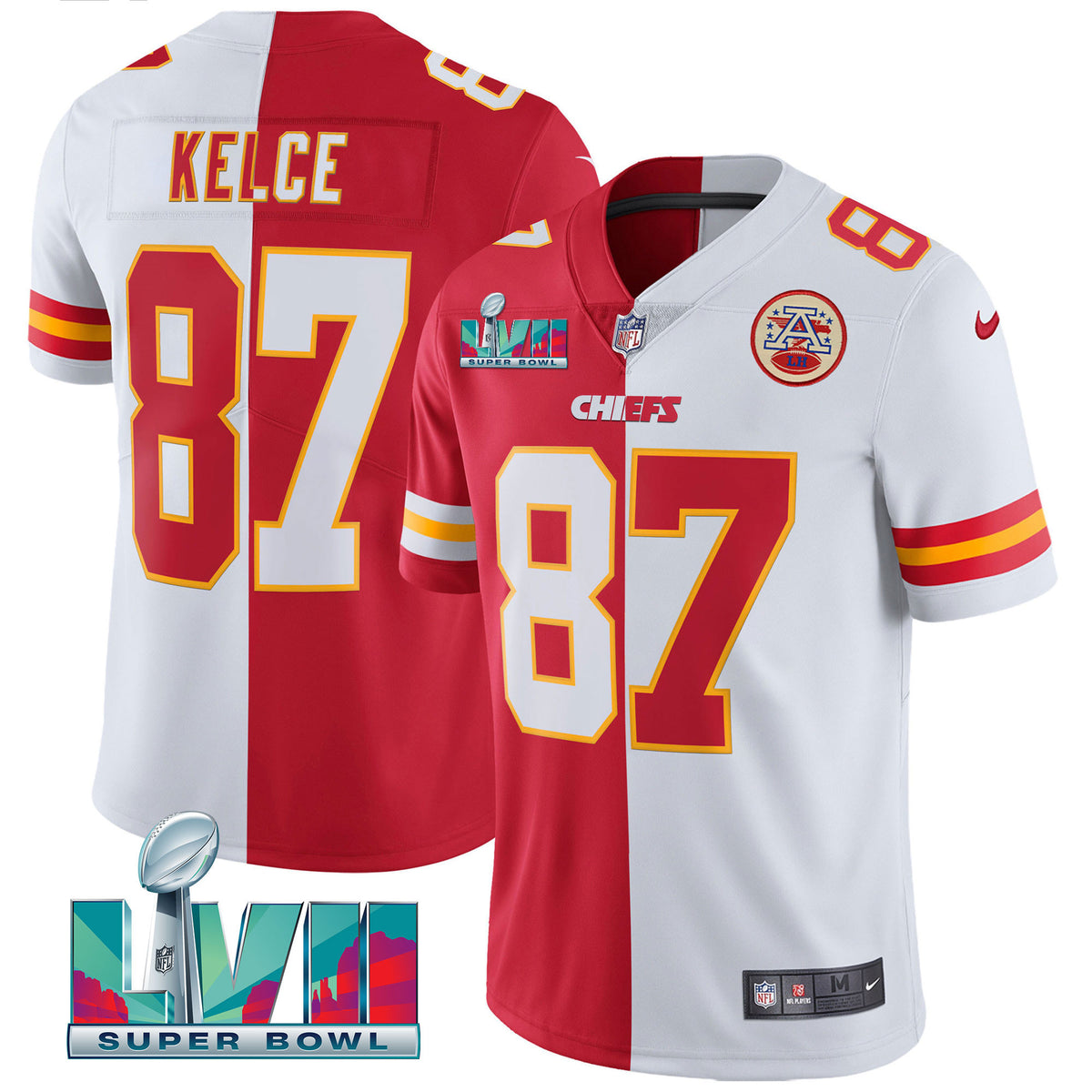 Youth's Chiefs Super Bowl Vapor Gold Jersey - All Stitched - Split - Travis Kelce — view 1