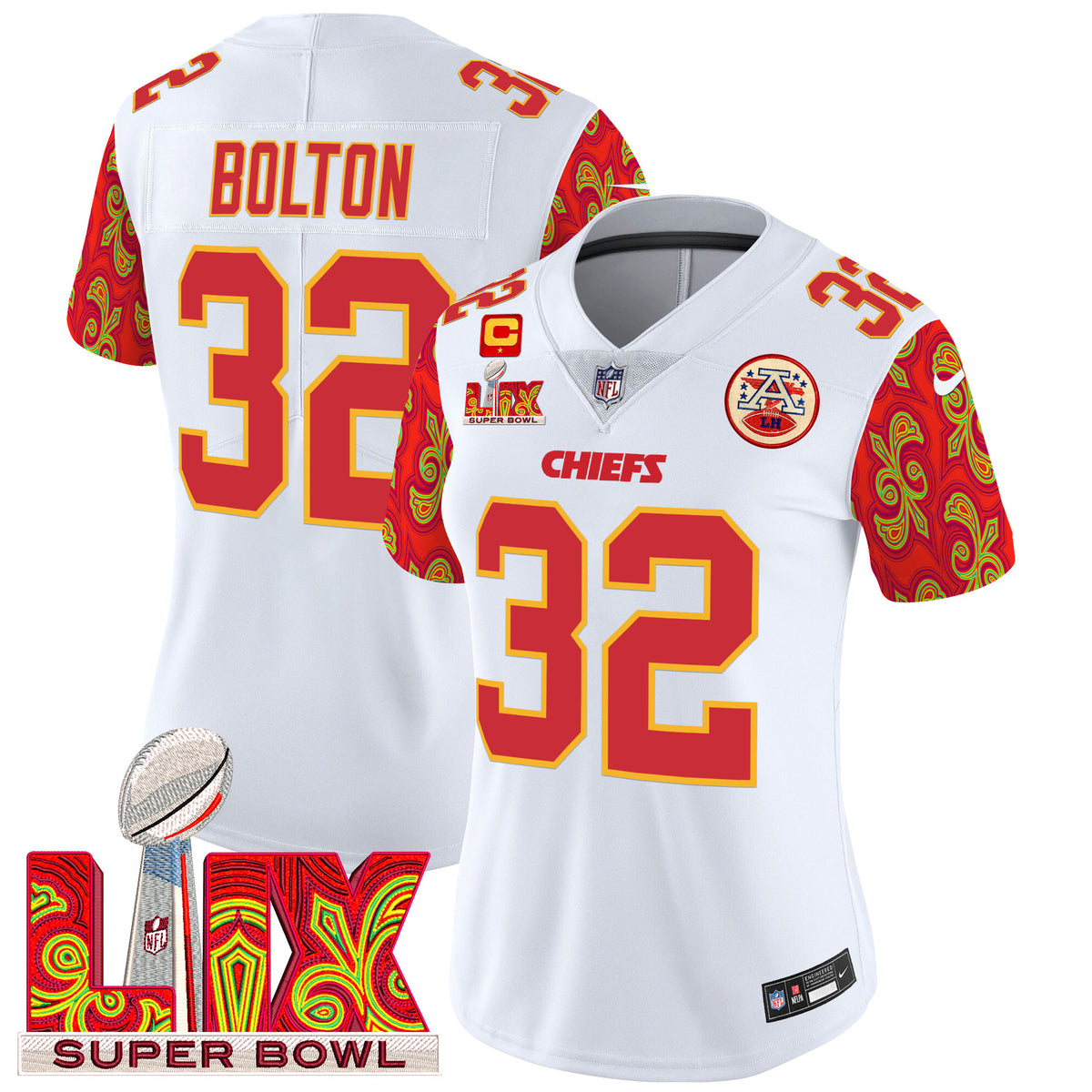 Women's Chiefs Super Bowl LIX Style Vapor Limited Jersey - All Stitched - White - Nick Bolton — view 1