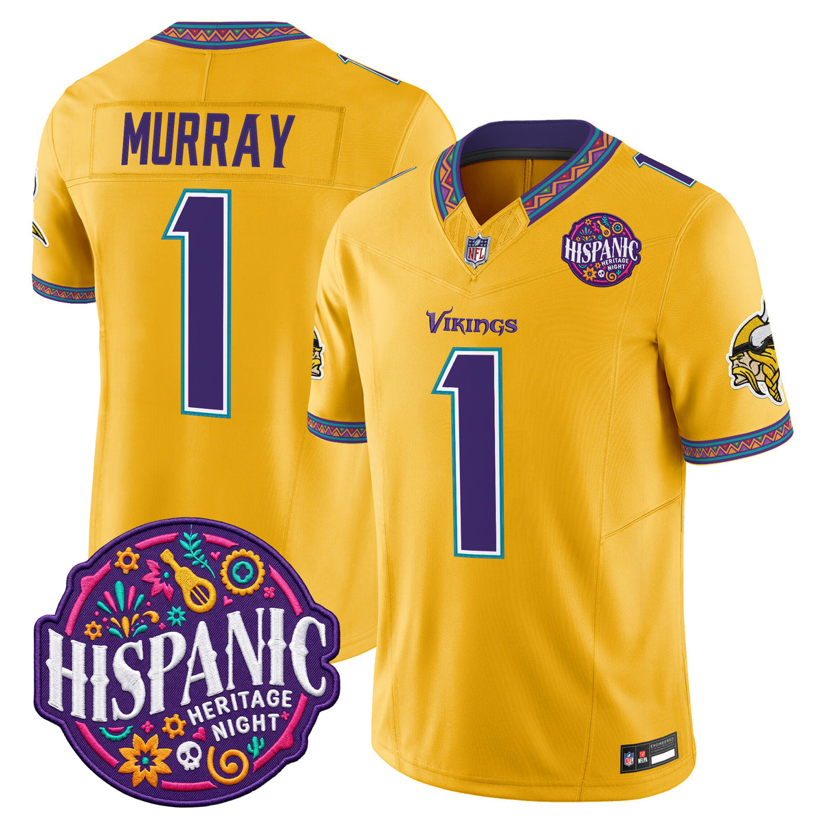Men's Minnesota Vikings 2026 Latino Heritage Month Vapor Limited Jersey - All Stitched - Gold - Kyler Murray — view 1