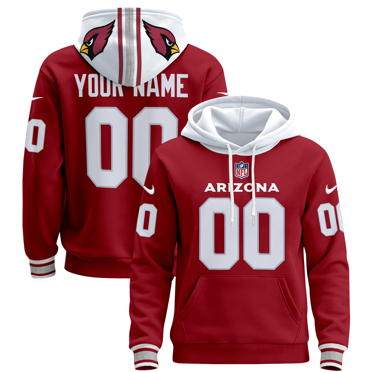 Arizona Cardinals 2024 Custom Pullover Hoodie - All Stitched - Red — view 1