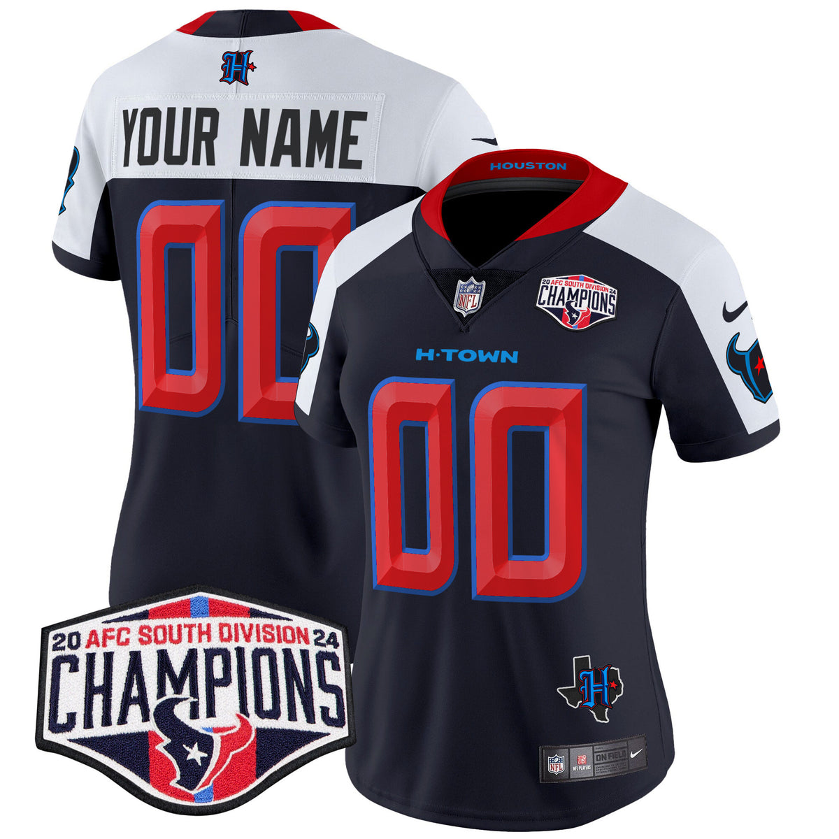 Houston Texans 2024 AFC South Division Champions Patch Vapor Limited Custom Jersey - All Stitched - Navy Alternate — view 1
