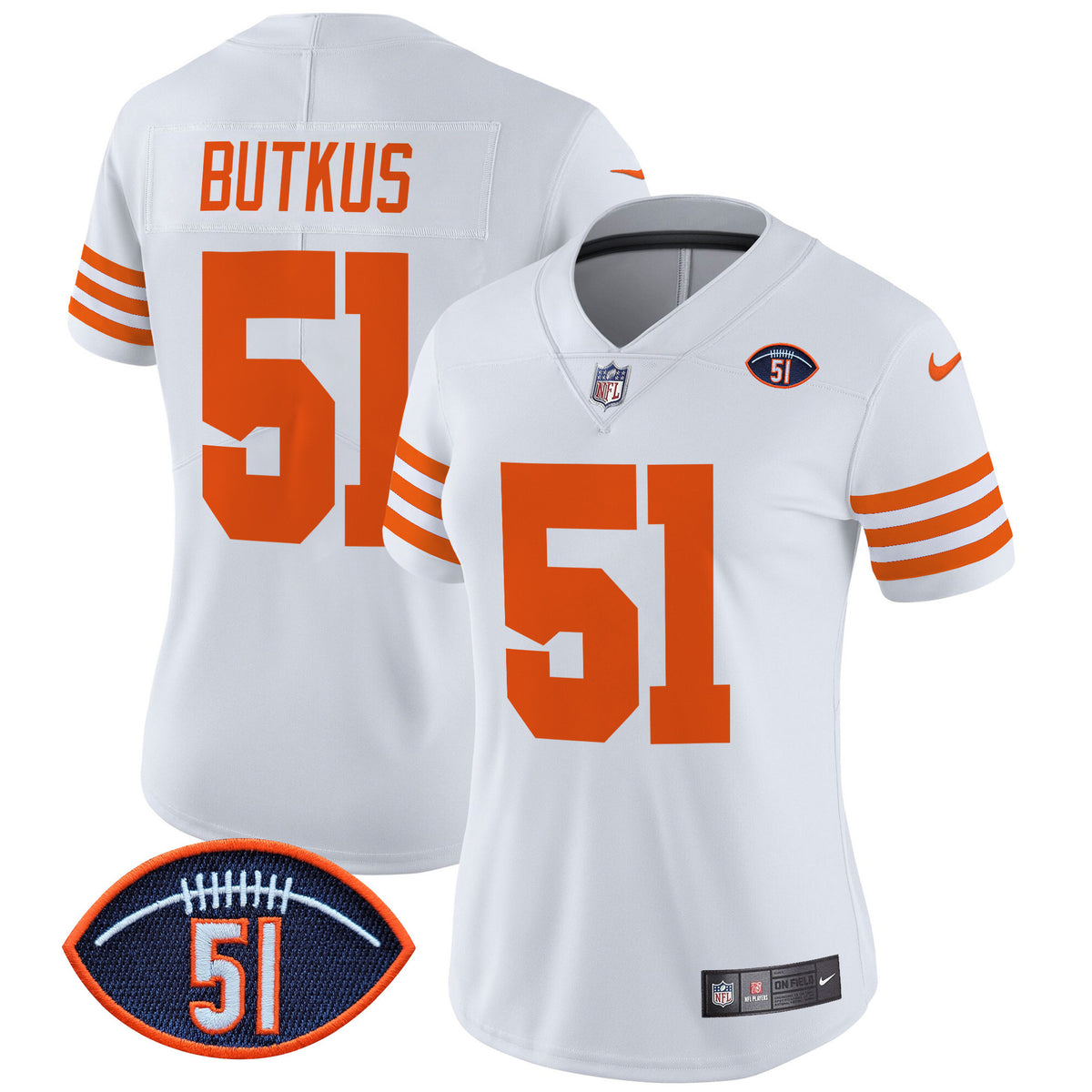 Women's Chicago Bears Dick Butkus Patch Throwback Vapor Limited Jersey - All Stitched - White - Dick Butkus — view 1