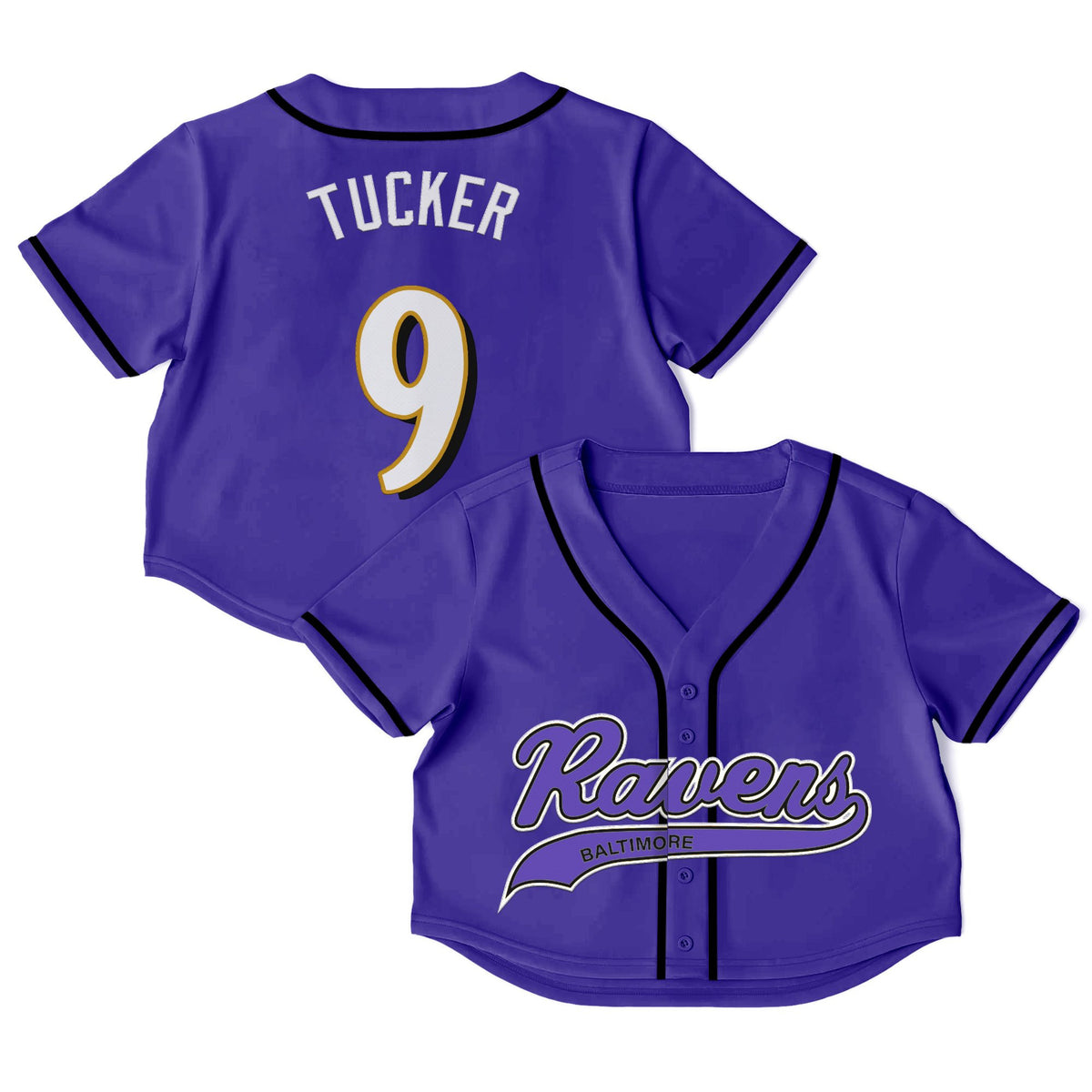 Baltimore Ravens Crop Top Baseball Jersey - All Stitched - Justin Tucker — view 1