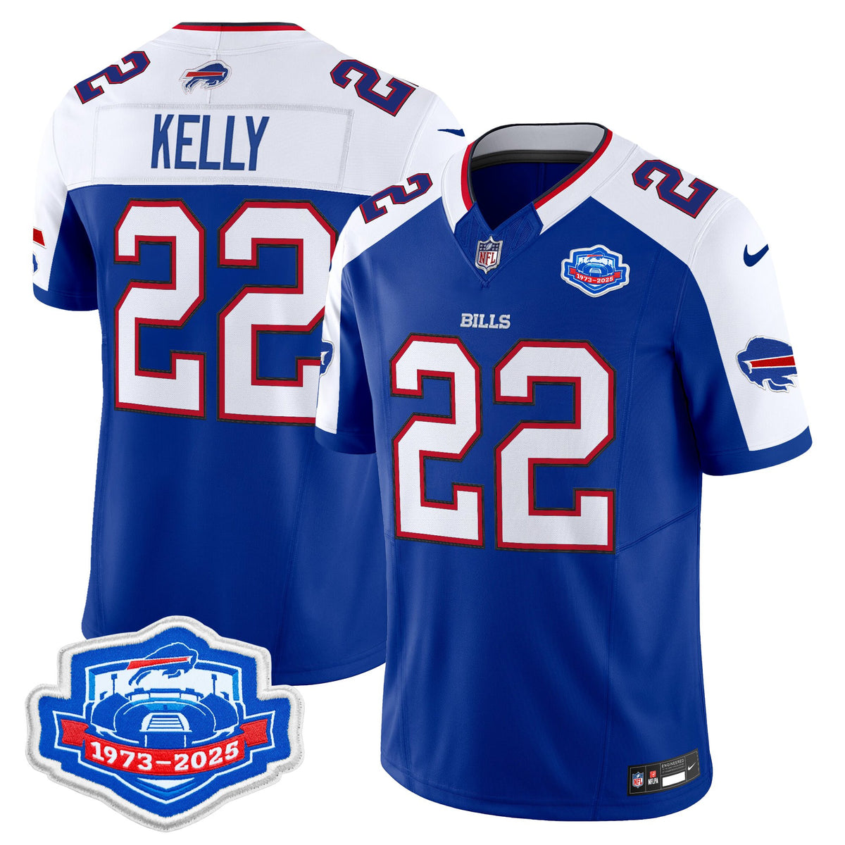 Men's Buffalo Bills 1973 - 2025 Farewell Season Patch Vapor Limited Jersey - All Stitched - Royal Alternate - Jim Kelly — view 1