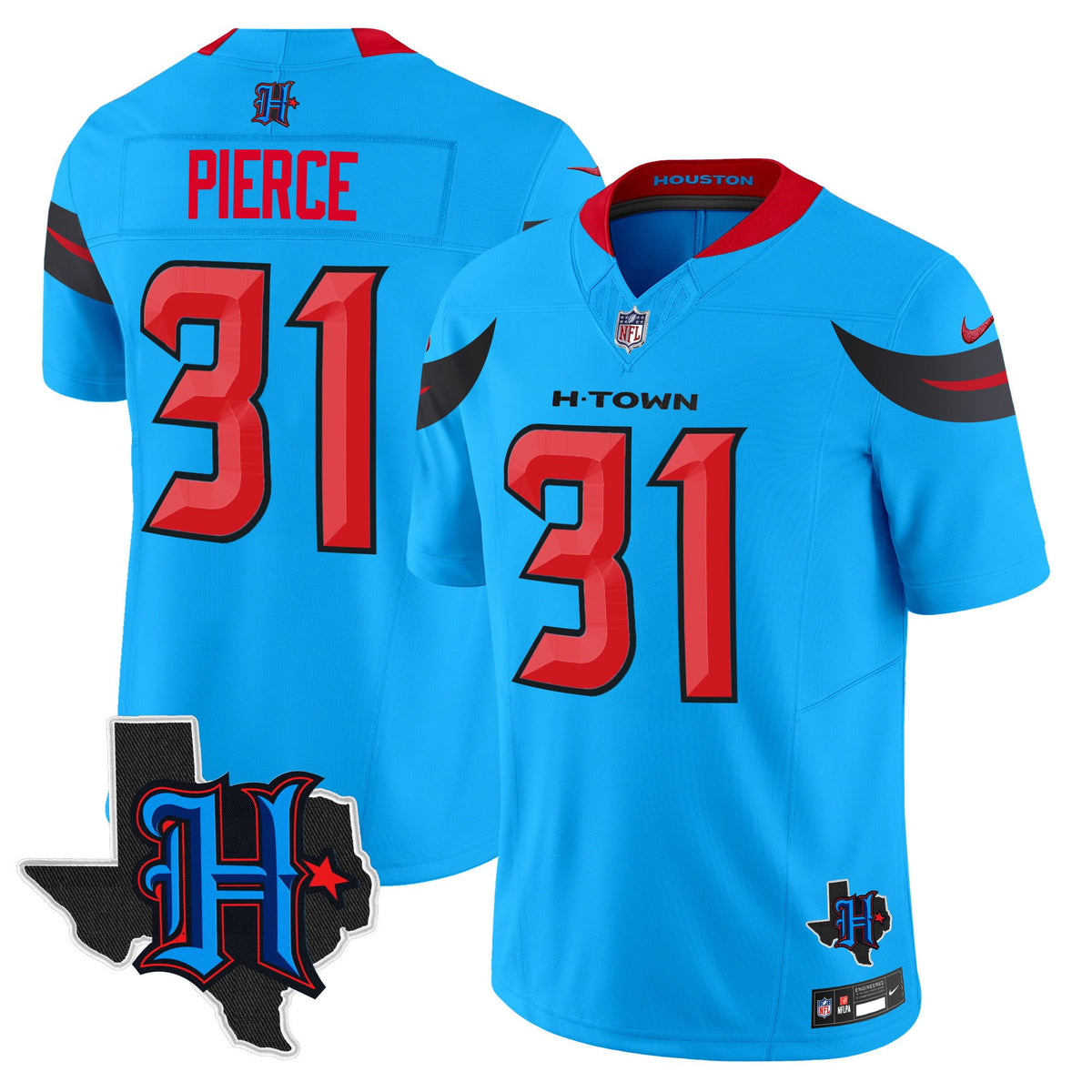 Men's Houston Texans 2024 Texas Patch Vapor Limited Jersey V3 - All Stitched - Blue - Dameon Pierce — view 1
