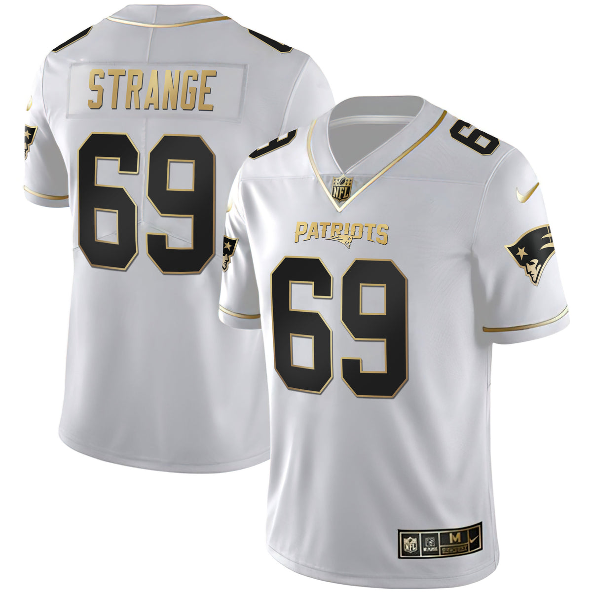 Women's New England Patriots White Gold & Black Gold Jersey - All Stitched - White Gold - Cole Strange — view 1