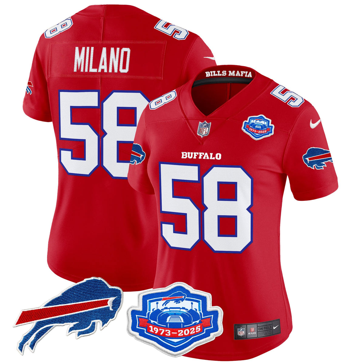 Women's Buffalo Bills 2025 Rivalries Vapor Limited Jersey - Farewell Season Patch - All Stitched - Red - Matt Milano — view 1