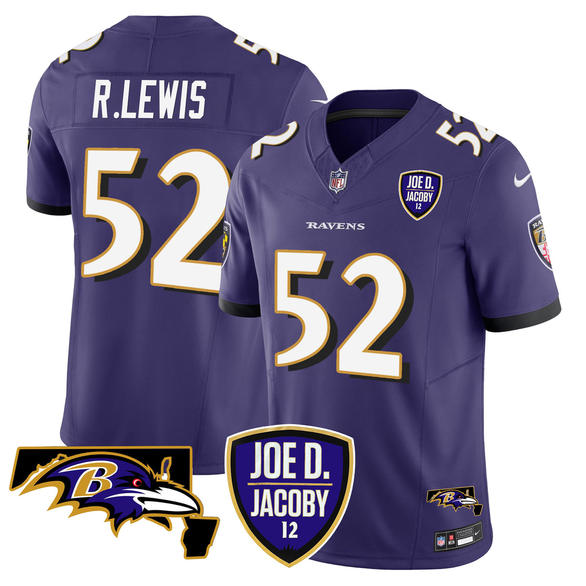 Men's Ravens Joe D & Jacoby Patch Vapor Limited Jersey - All Stitched - Purple - Ray Lewis — view 1