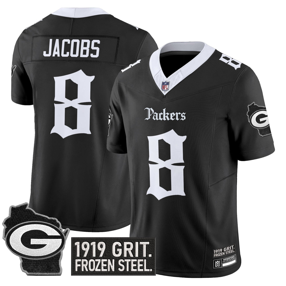 Men's Green Bay Packers 'Gothic Frozen Tundra Edition' Vapor Limited Jersey - All Stitched - Black - Josh Jacobs — view 1