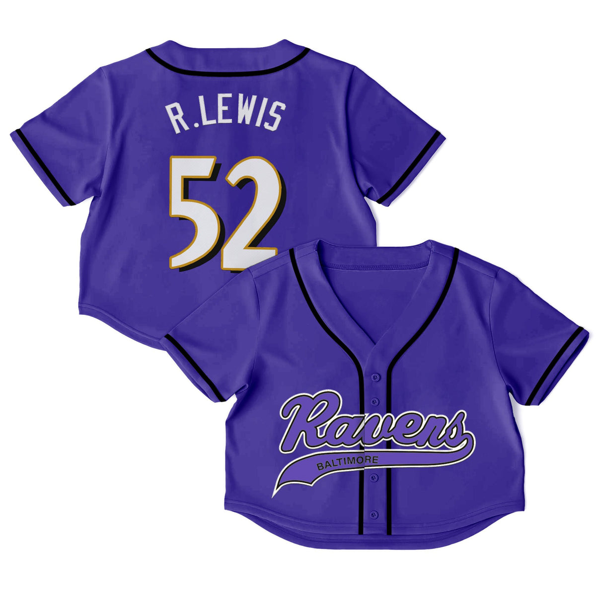 Baltimore Ravens Crop Top Baseball Jersey - All Stitched - Ray Lewis — view 1