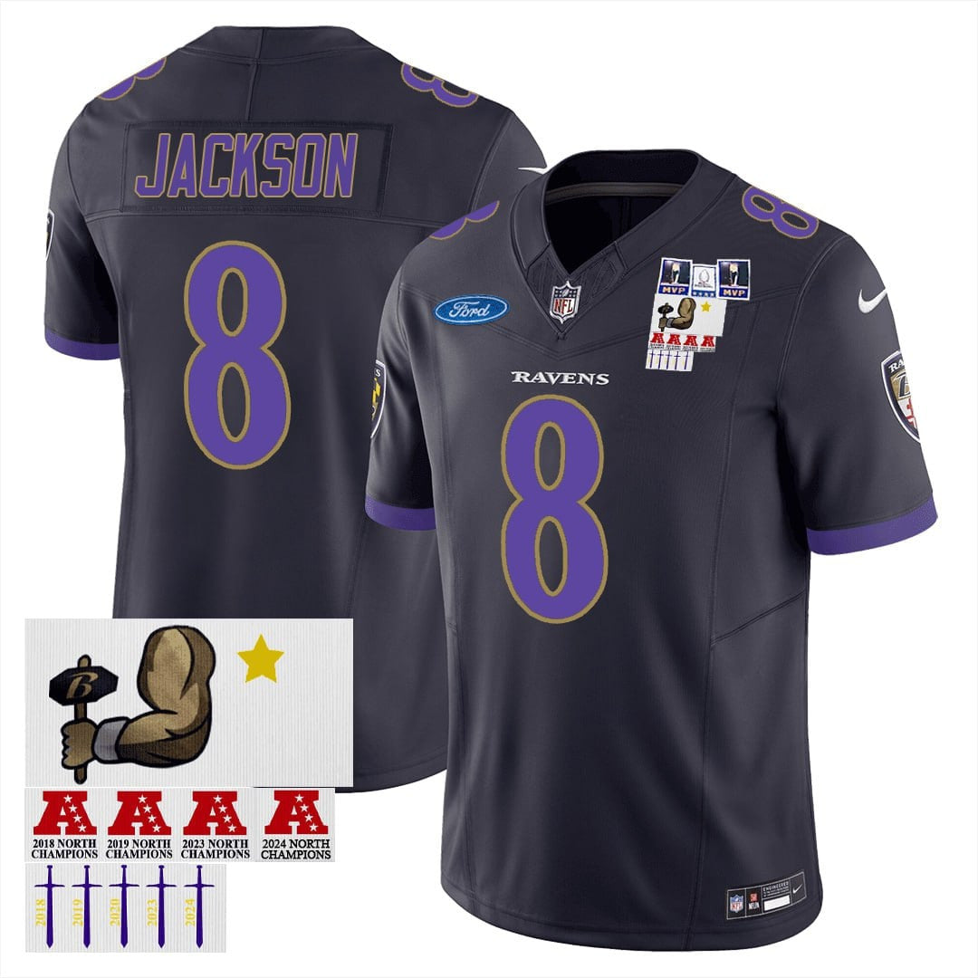 Lamar Jackson #8 Baltimore Ravens Black Jersey - All Stitched - Style 2 — view 1