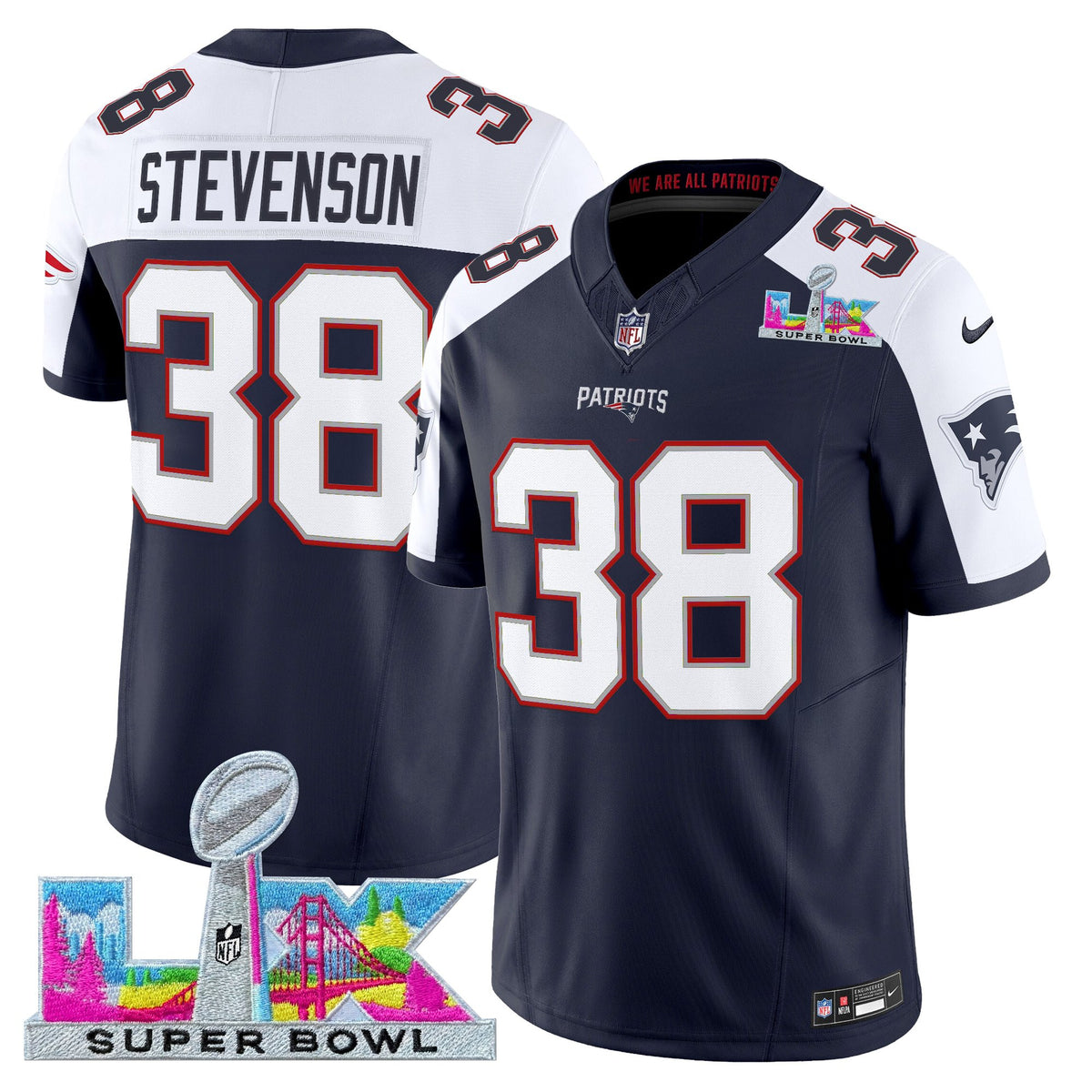 Men's New England Patriots Super Bowl LX Vapor Limited Jersey - All Stitched - Navy Alternate - Rhamondre Stevenson — view 1