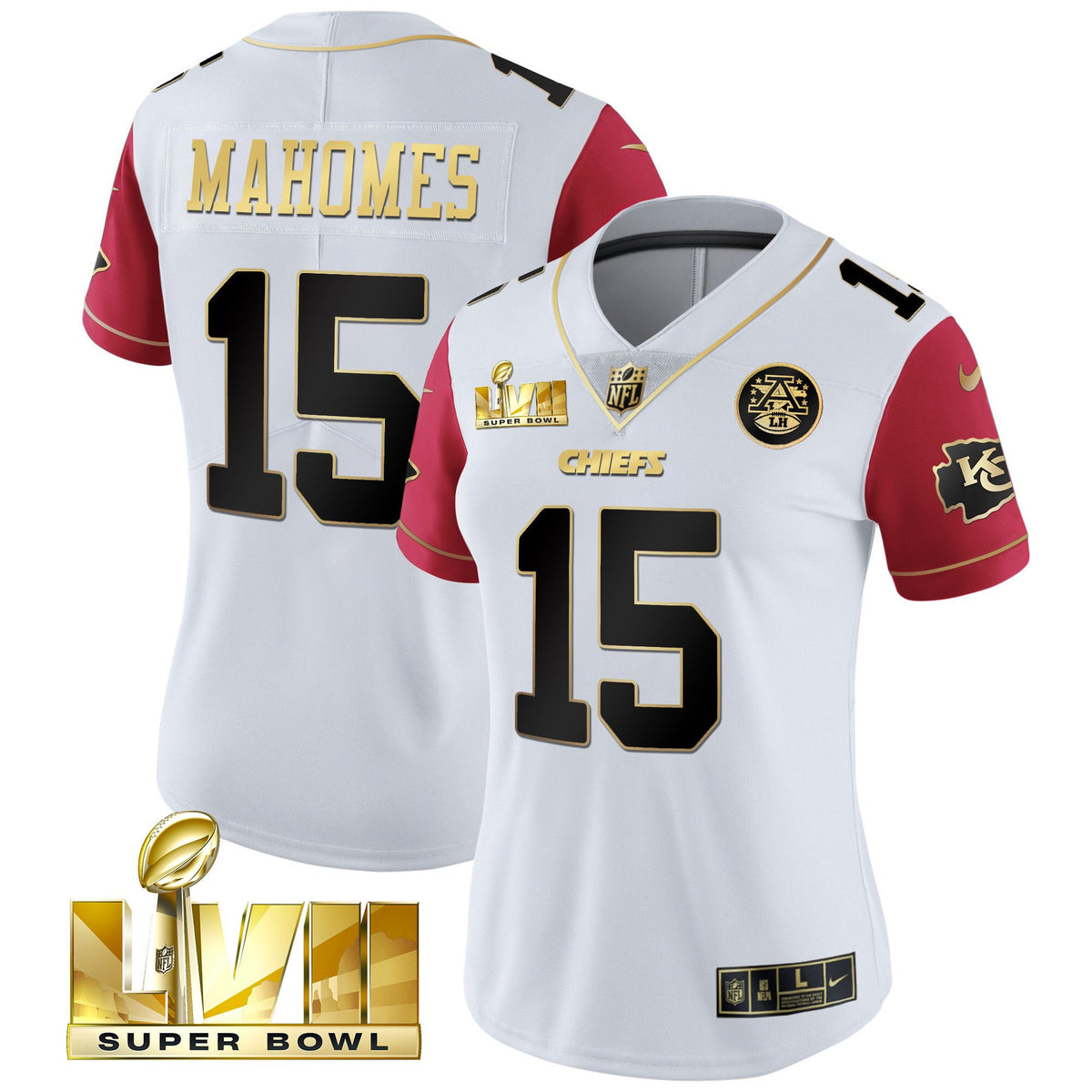 Women's Chiefs Super Bowl Vapor Gold Jersey - All Stitched - Color Sleeve - Patrick Mahomes — view 1