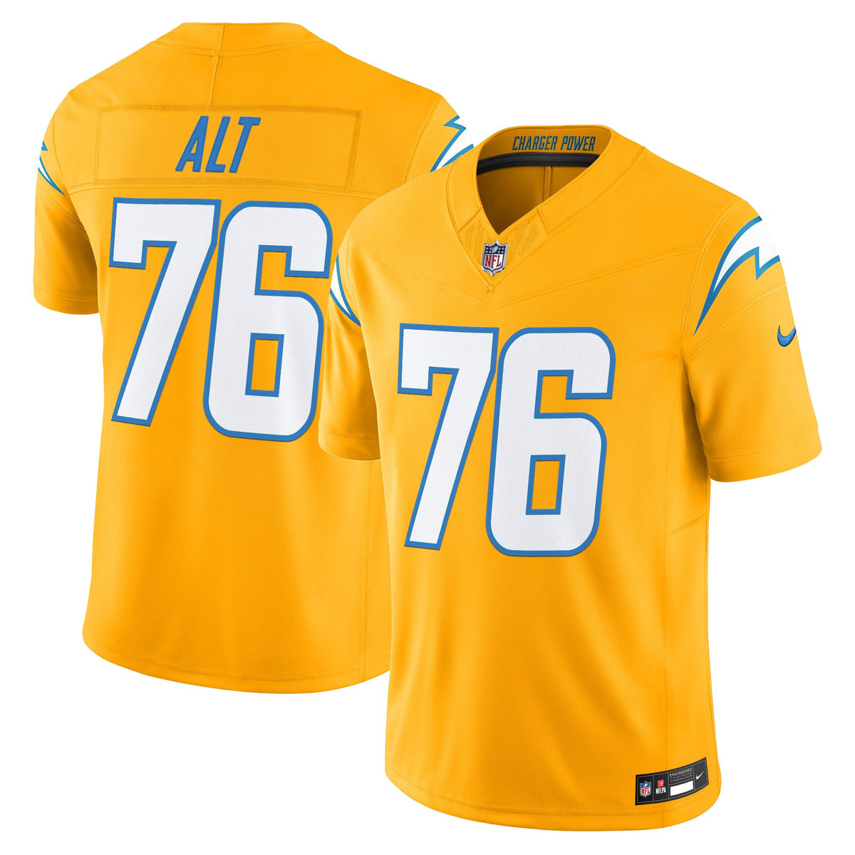 Men's Los Angeles Chargers 2025 Alternate Charger Power Vapor Limited Jersey - All Stitched - Gold - Joe Alt — view 1
