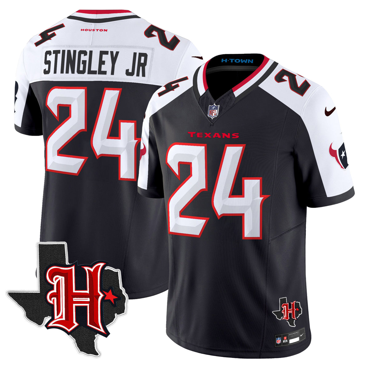 Men's Houston Texans 2024 Texas Patch Vapor Limited Jersey V5 - All Stitched - Navy Alternate - Derek Stingley Jr — view 1