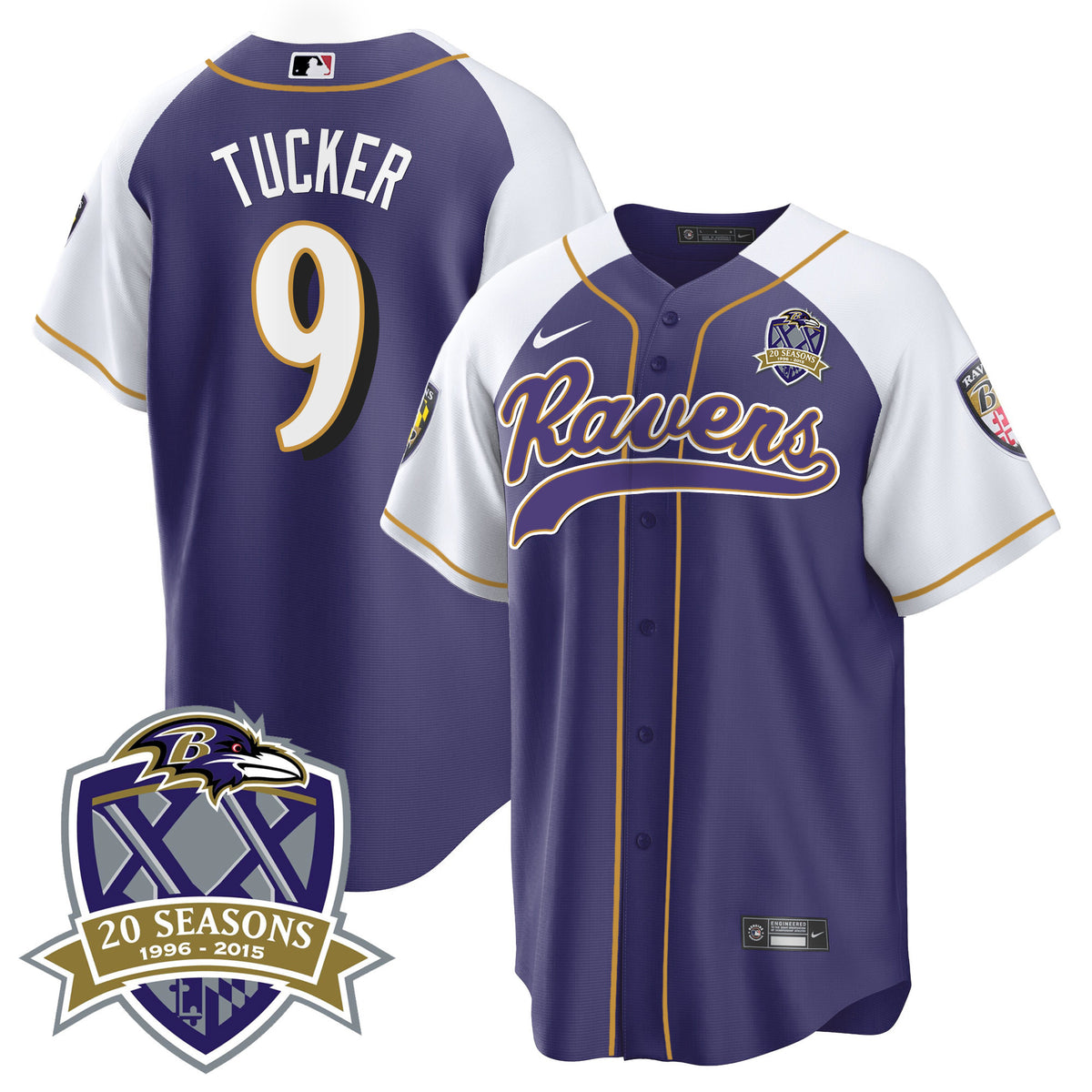 Men's Ravens 20th Season Patch Baseball Jersey - All Stitched - Purple Alternate - Justin Tucker — view 1