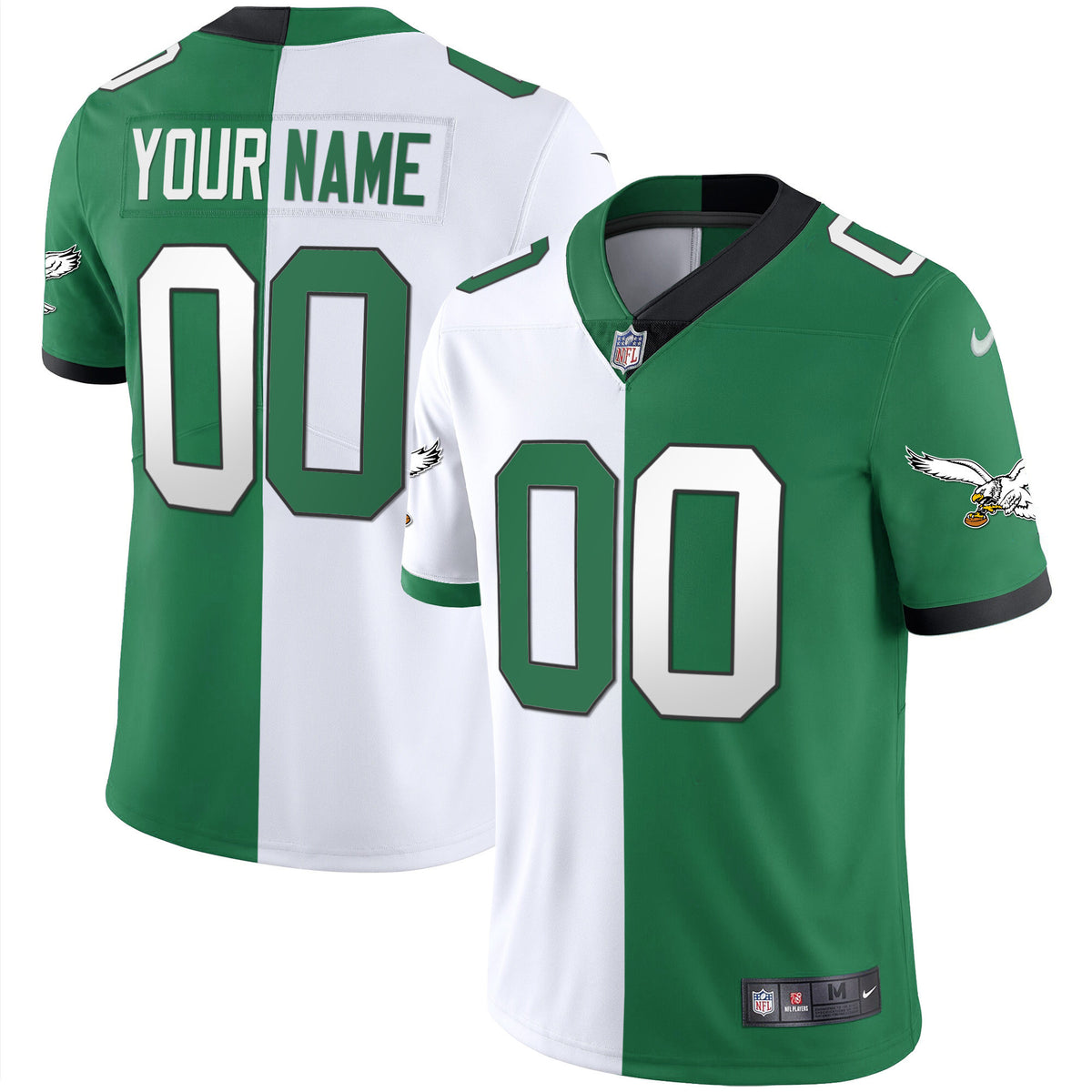 Eagles Kelly Green Gold Custom Jersey - All Stitched - Split — view 1