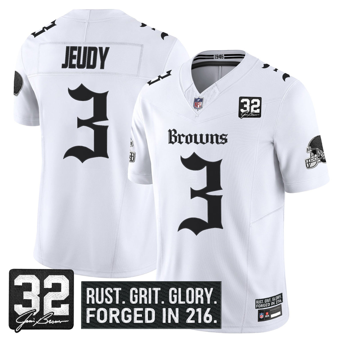 Men's Cleveland Browns 'Gothic Dawg Shadows Drop' Vapor Limited Jersey - All Stitched - White - Jerry Jeudy — view 1