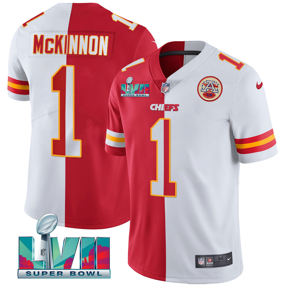 Youth's Chiefs Super Bowl Vapor Gold Jersey - All Stitched - Split - Jerick McKinnon — view 1