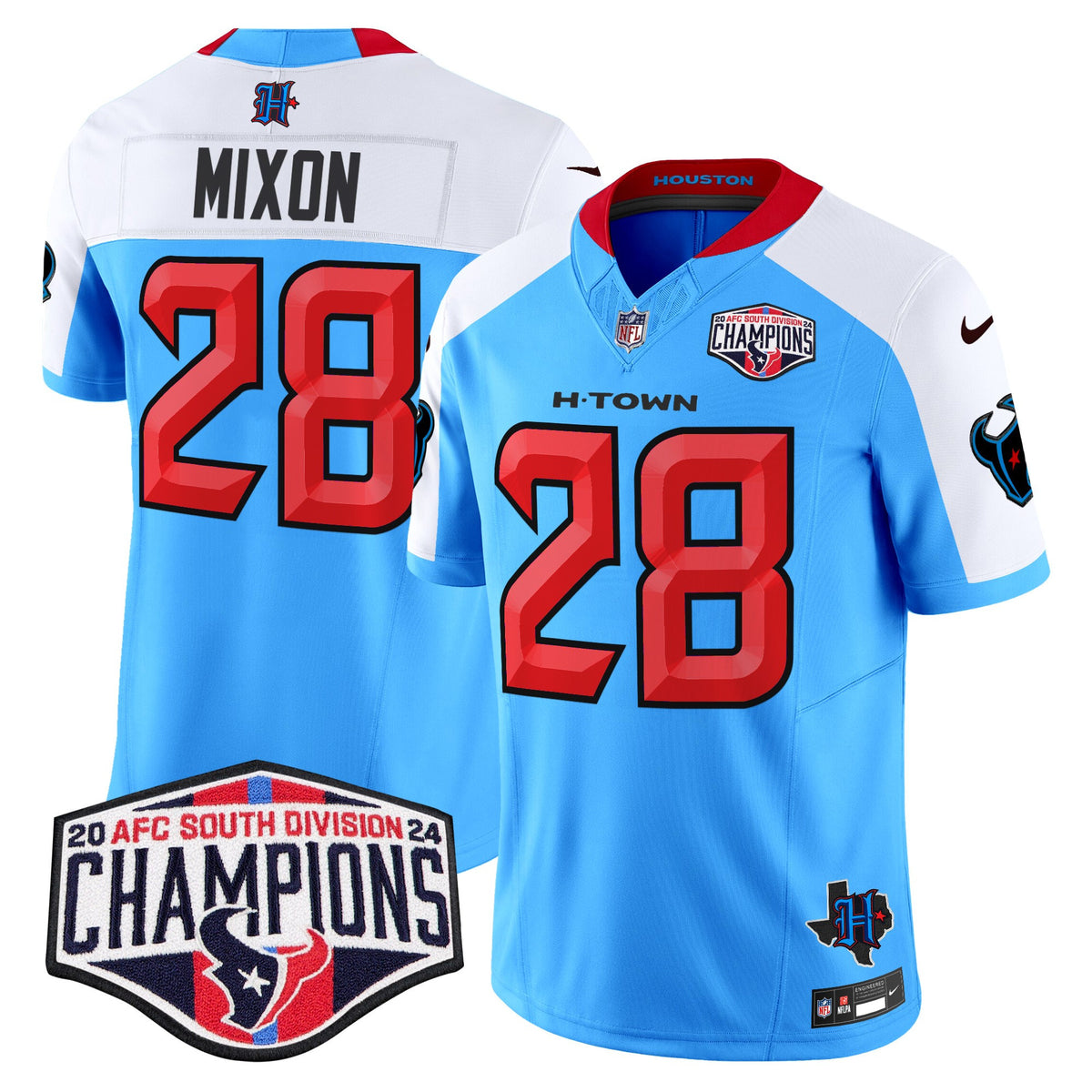 Men's Houston Texans 2024 AFC South Division Champions Patch Vapor Limited Jersey - All Stitched - Blue Alternate - Joe Mixon — view 1