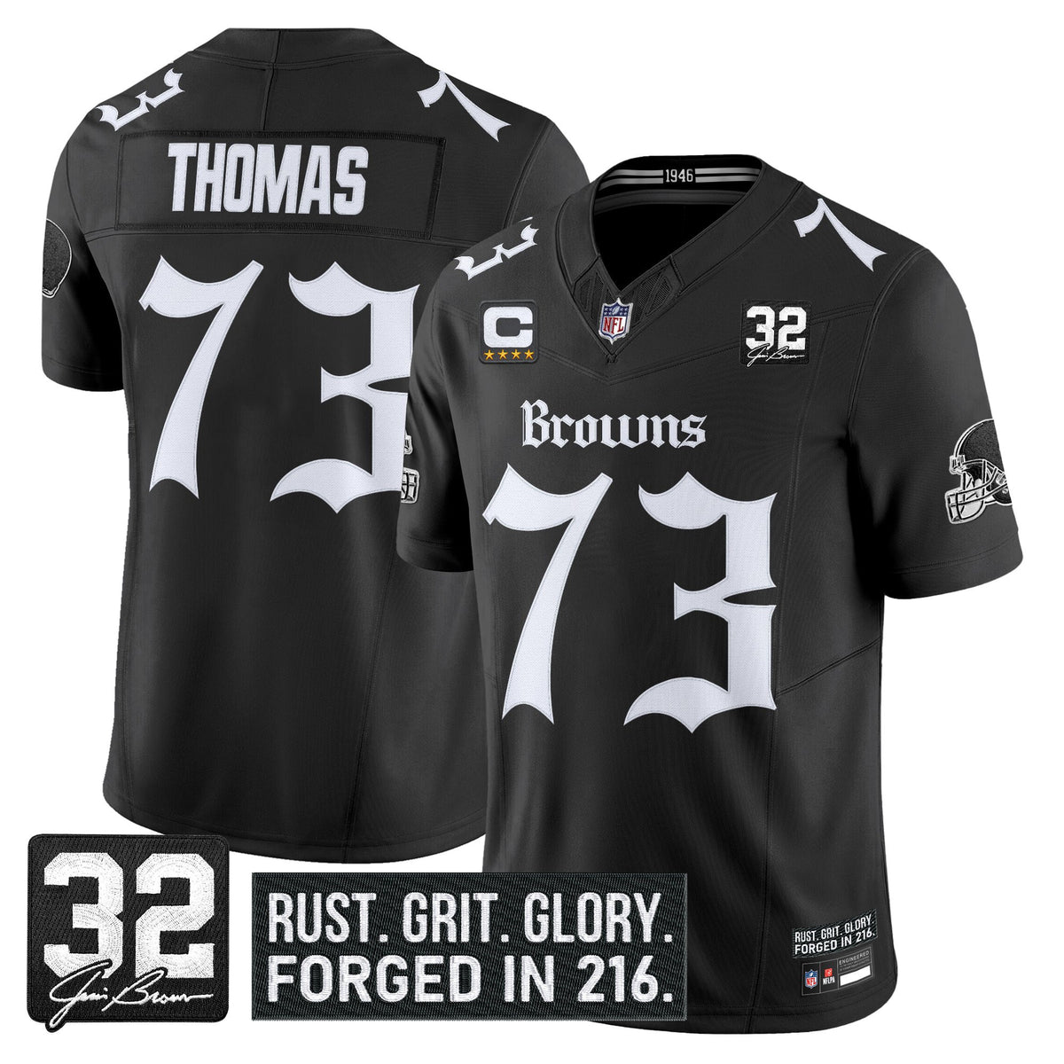 Men's Cleveland Browns 'Gothic Dawg Shadows Drop' Vapor Limited Jersey - All Stitched - Black - Joe Thomas — view 1