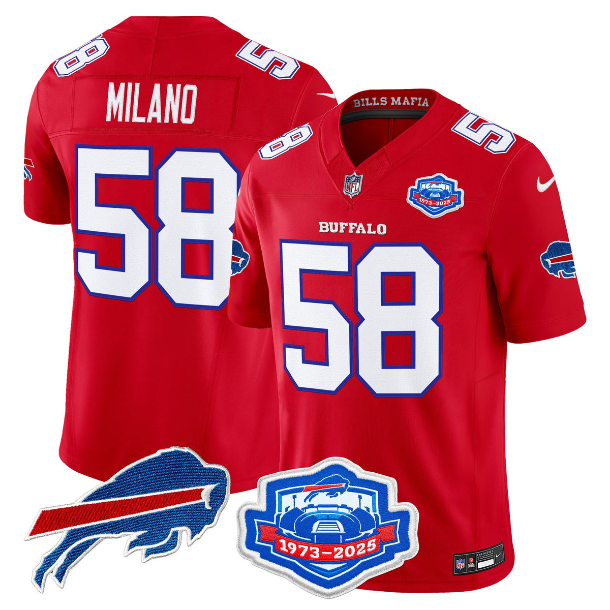 Men's Buffalo Bills 2025 Rivalries Vapor Limited Jersey - Farewell Season Patch - All Stitched - Red - Matt Milano — view 1