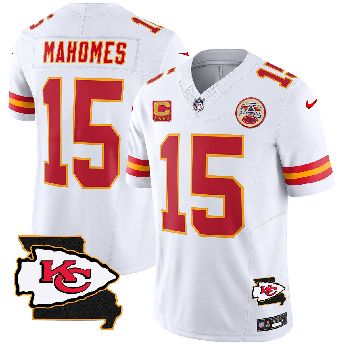 Men's Chiefs Missouri Patch Vapor Limited Jersey - All Stitched - White - Patrick Mahomes — view 1