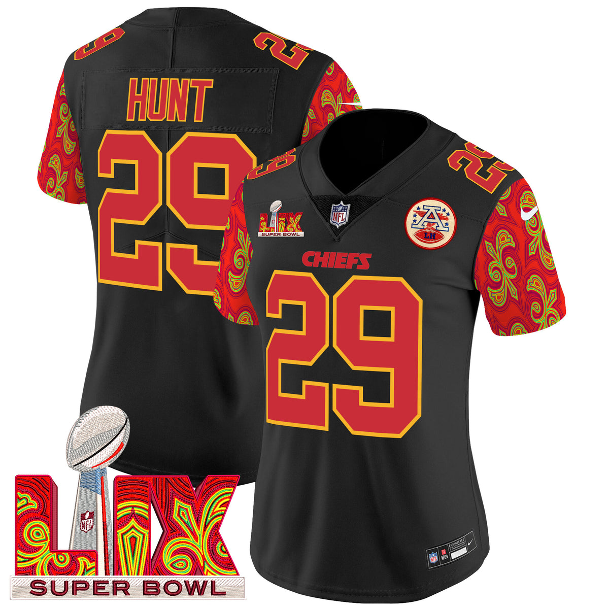 Women's Chiefs Super Bowl LIX Style Vapor Limited Jersey - All Stitched - Black - Kareem Hunt — view 1