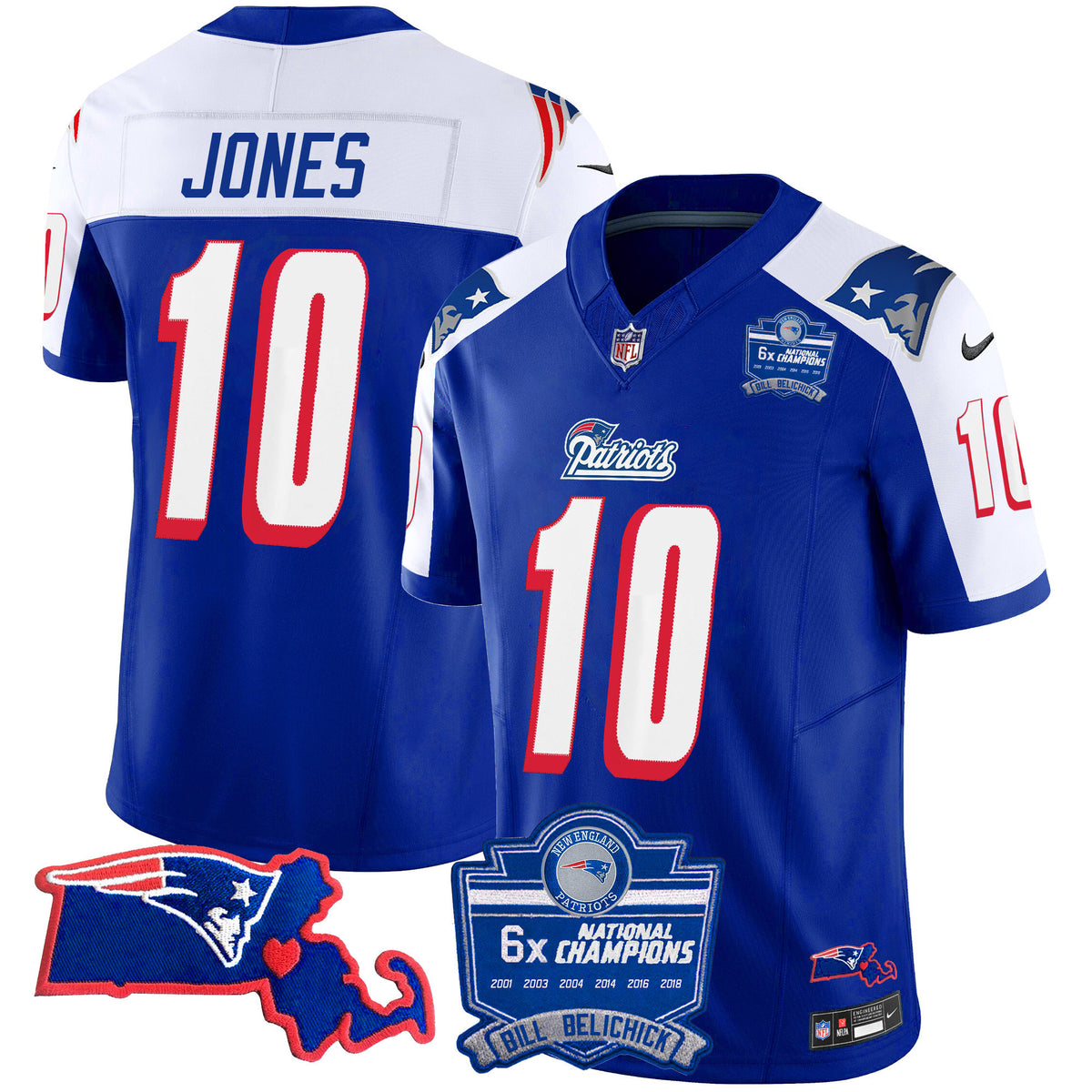 Women's Patriots Bill Belichick 6x Champions Patch Vapor Jersey - All Stitched - 1996 Alternate - Mac Jones — view 1
