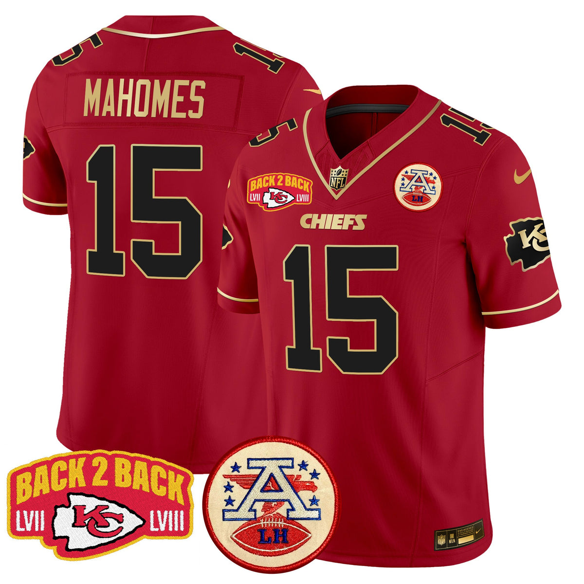 Men's Chiefs Super Back 2 Back Patch Vapor Limited Jersey - All Stitched - Red Special - Patrick Mahomes — view 1