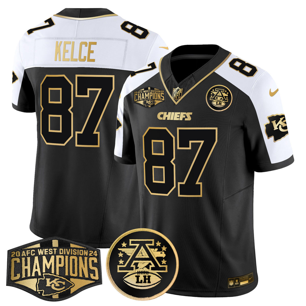 Men's Chiefs 2024 AFC West Division Champions Patch Gold Vapor Limited Jersey - All Stitched - Alternate - Travis Kelce — view 1