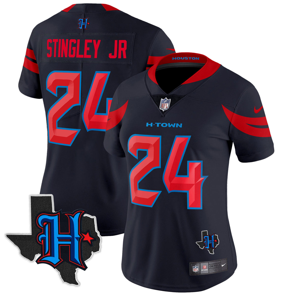 Women's Houston Texans 2024 Texas Patch Vapor Limited Jersey V3 - All Stitched - Navy Limited - Derek Stingley Jr — view 1