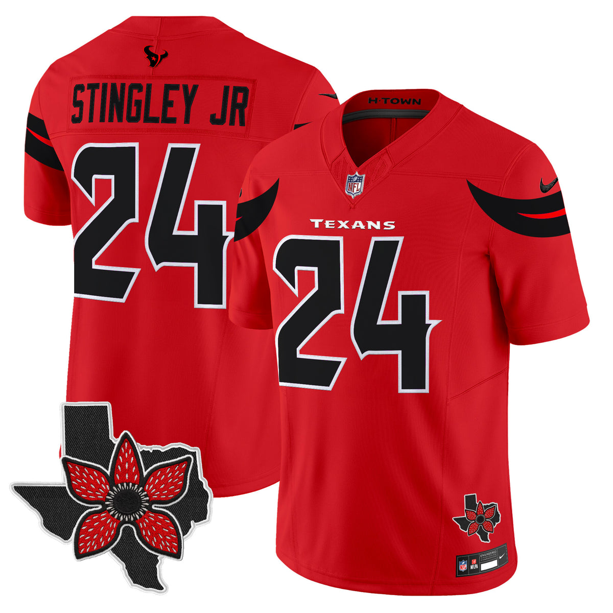 Men's Houston Texans 'Stranger Things Edition' Vapor Limited Jersey - All Stitched - Red - Derek Stingley Jr — view 1