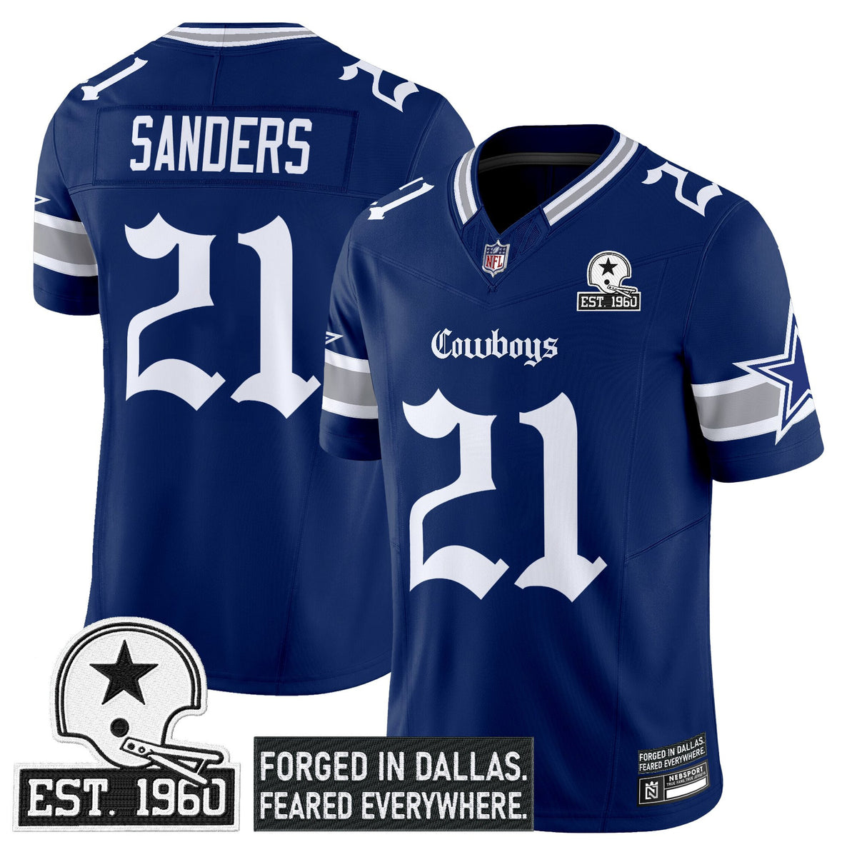 Men's Dallas Cowboys 'Gothic Lone Star Edition' Vapor Limited Jersey - All Stitched - Royal - Deion Sanders — view 1